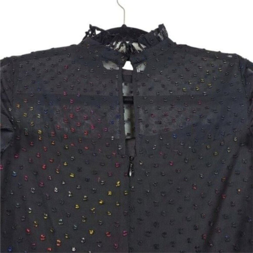 Betsey Johnson Womens Long Sleeve Black Shimmer Ruffle Shift Mini Dress Size 0 - Picture 9 of 9